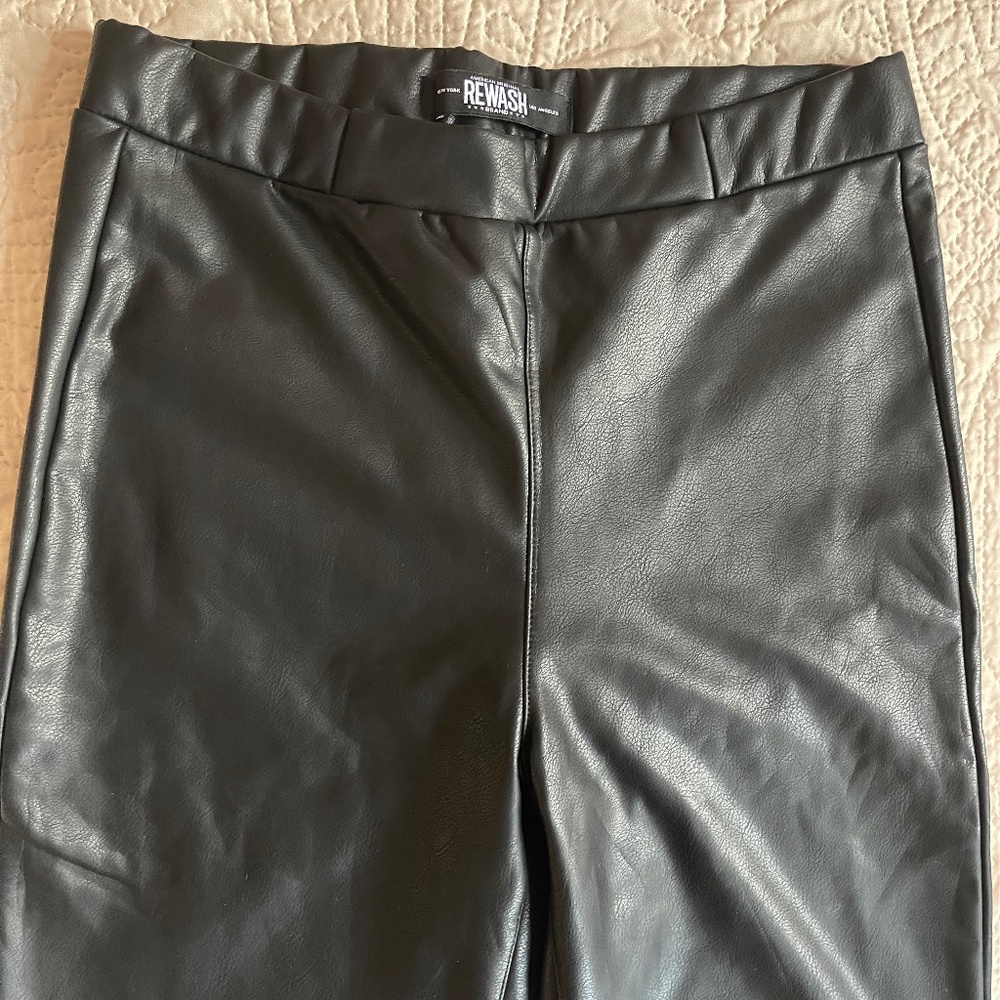 Rewash Womens High-Rise Faux-Leather Flare-Leg Pants, Black